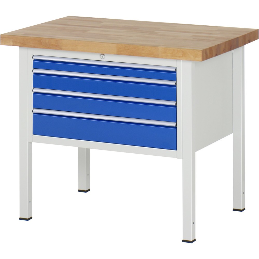Číslo obrázku produktu 1: Pracovní stůl RAU řada 8000, VxŠxH 840-1040 x 1000 x 700 mm, 4x zásuvka s výsuvem 90 %, 1 x 60, 2 x 90, 1 x 120 mm, nosnost zásuvky 75 kg