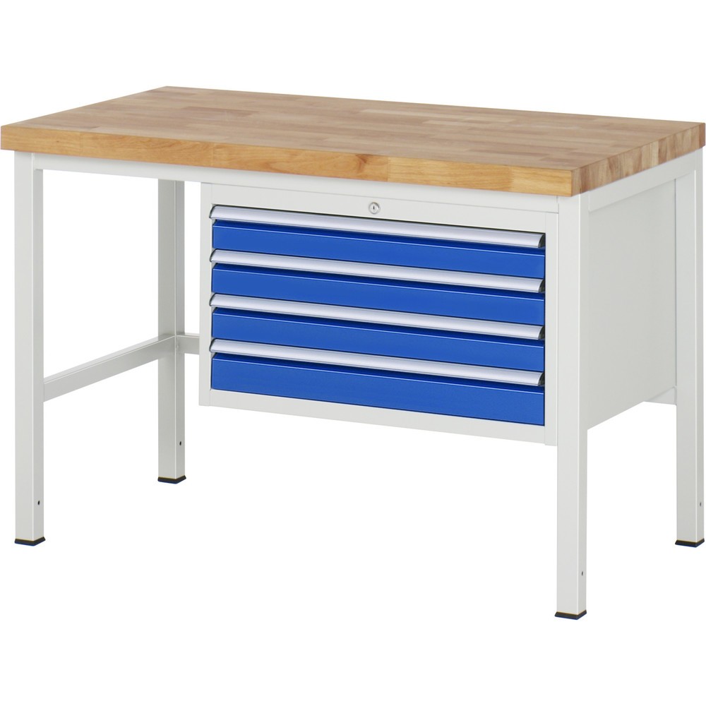 Číslo obrázku produktu 1: Pracovní stůl RAU řada 8000, VxŠxH 840-1040 x 1250 x 700 mm, 4x zásuvka s výsuvem 90 %, 4 x 90 mm, nosnost zásuvky 75 kg