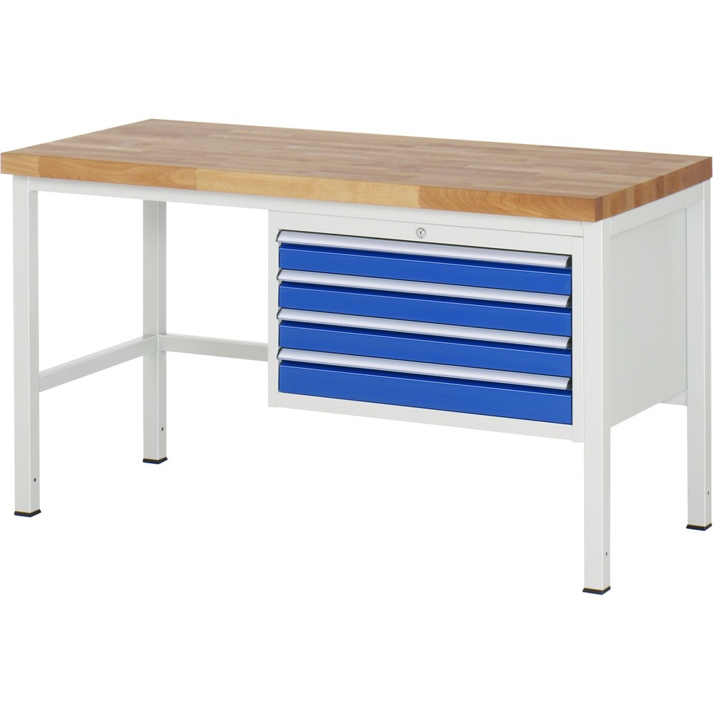 Číslo obrázku produktu 1: Pracovní stůl RAU řada 8000, VxŠxH 840-1040 x 1500 x 700 mm, 4x zásuvka s výsuvem 100 %, 4 x 90 mm, nosnost zásuvky 75 kg