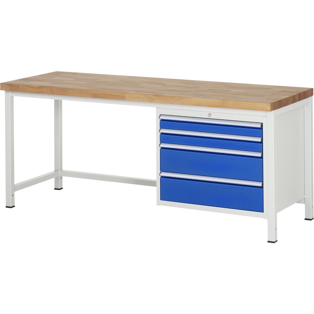 Číslo obrázku produktu 1: Pracovní stůl RAU řada 8000, VxŠxH 840-1040 x 2000 x 700 mm, 4x zásuvka s výsuvem 90 %, 2 x 90, 2 x 180 mm, nosnost zásuvky 75 kg