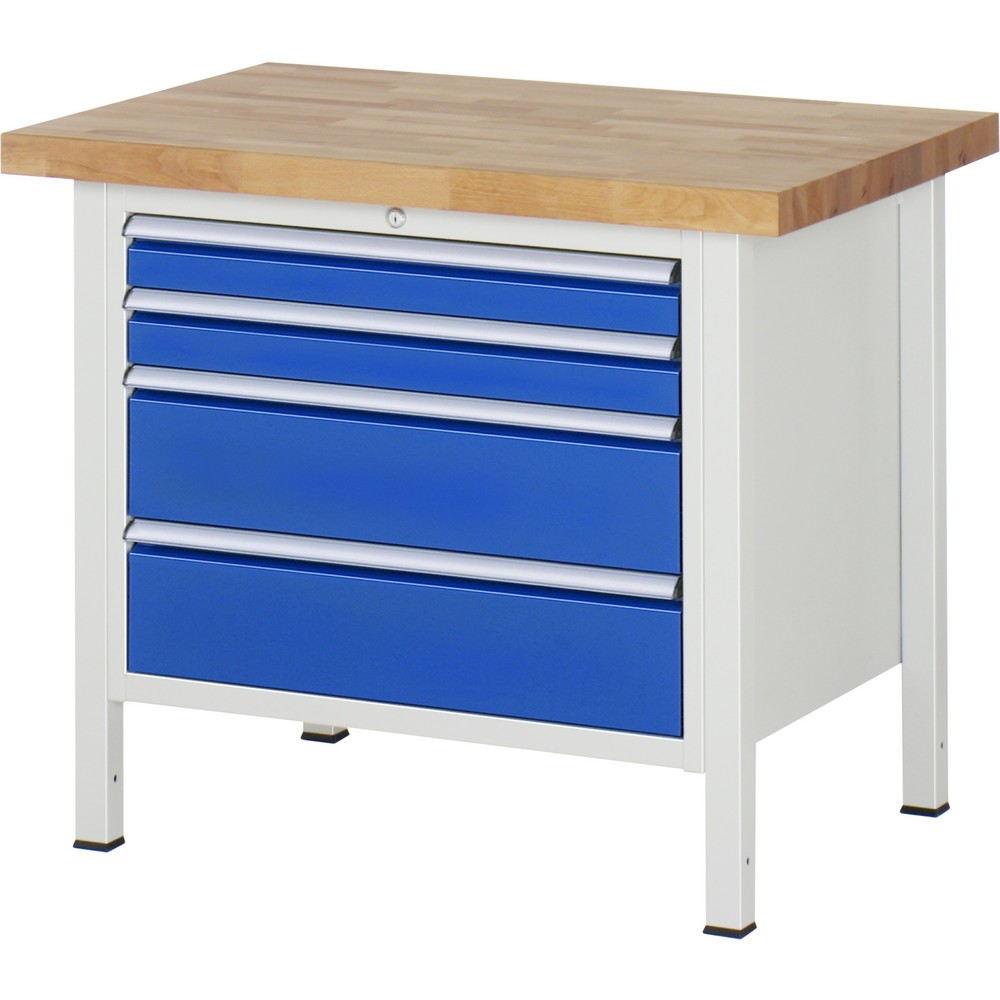 Číslo obrázku produktu 1: Pracovní stůl RAU řada 8000, VxŠxH 840-1040 x 1000 x 700 mm, 4x zásuvka s výsuvem 90 %, 2 x 90, 2 x 180 mm, nosnost zásuvky 75 kg