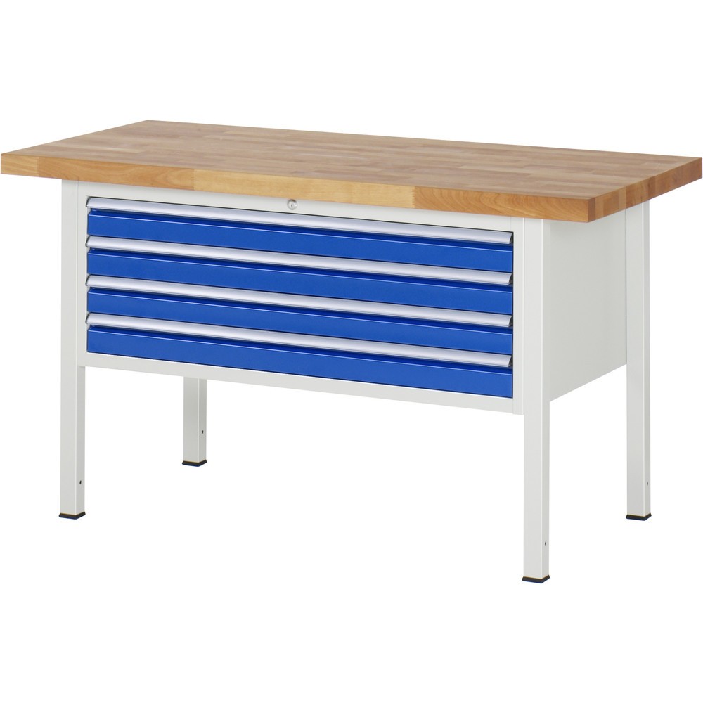 Číslo obrázku produktu 1: Pracovní stůl RAU řada 8000, VxŠxH 840-1040 x 1500 x 700 mm, 4x zásuvka s výsuvem 100 %, 4 x 90 mm, nosnost zásuvky 50 kg