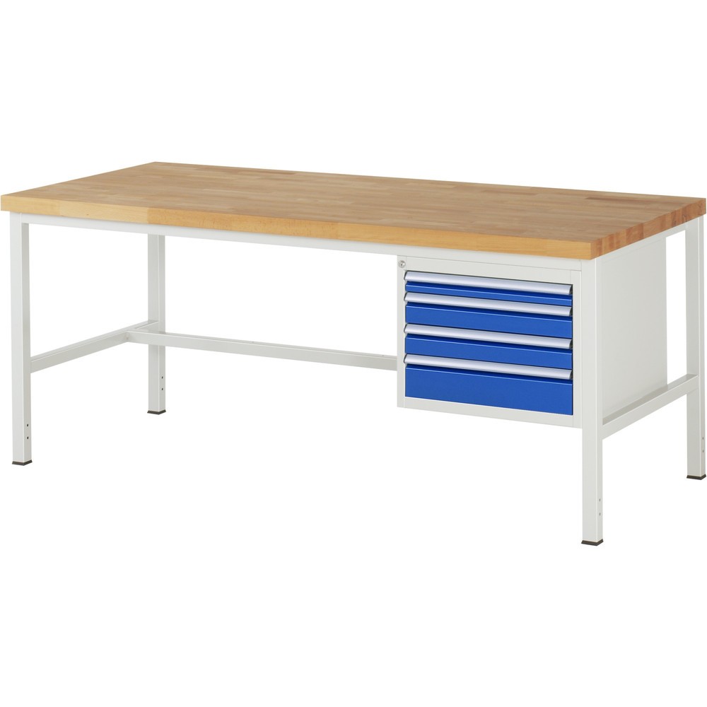 Číslo obrázku produktu 1: Pracovní stůl RAU řada 8000, VxŠxH 840-1040 x 2000 x 900 mm, 4x zásuvka s výsuvem 90 %, 1 x 60, 2 x 90, 1 x 120 mm, nosnost zásuvky 100 kg