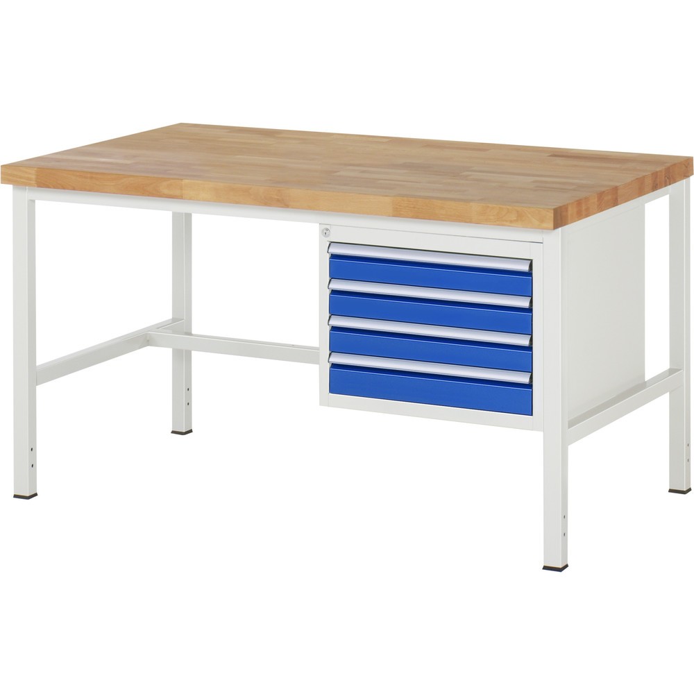 Číslo obrázku produktu 1: Pracovní stůl RAU řada 8000, VxŠxH 840 x 1500 x 900 mm, 4x zásuvka s výsuvem 100 %, 4 x 90 mm, nosnost zásuvky 100 kg