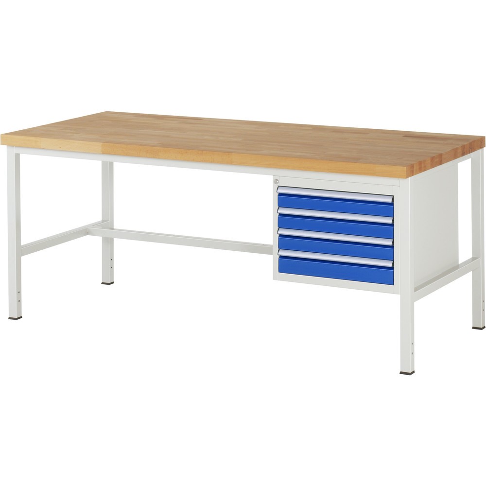 Číslo obrázku produktu 1: Pracovní stůl RAU řada 8000, VxŠxH 840-1040 x 2000 x 900 mm, 4x zásuvka s výsuvem 100 %, 4 x 90 mm, nosnost zásuvky 100 kg