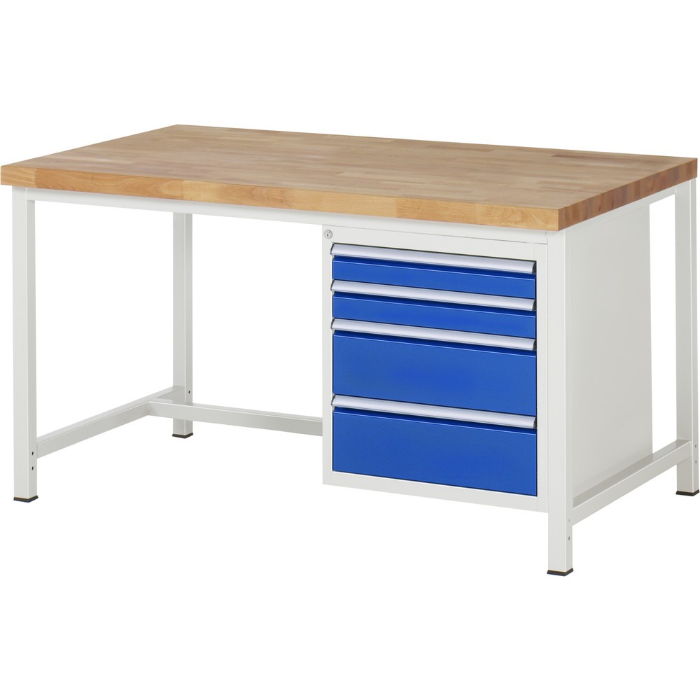 Číslo obrázku produktu 1: Pracovní stůl RAU řada 8000, VxŠxH 840-1040 x 1500 x 900 mm, 4x zásuvka s výsuvem 90 %, 2 x 90, 2 x 180 mm, nosnost zásuvky 100 kg