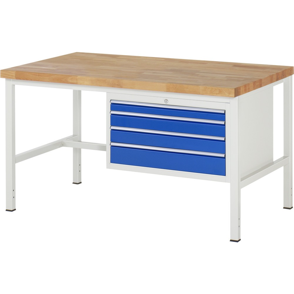 Obrázek produktu: Pracovní stůl RAU řada 8000, VxŠxH 840 x 1500 x 900 mm, 4x zásuvka s výsuvem 90 %, 1 x 60, 2 x 90, 1 x 120 mm, nosnost zásuvky 75 kg