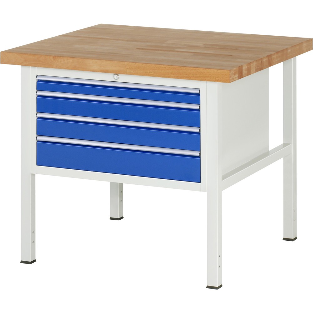 Číslo obrázku produktu 1: Pracovní stůl RAU řada 8000, VxŠxH 840 x 1000 x 900 mm, 4x zásuvka s výsuvem 90 %, 1 x 60, 2 x 90, 1 x 120 mm, nosnost zásuvky 75 kg
