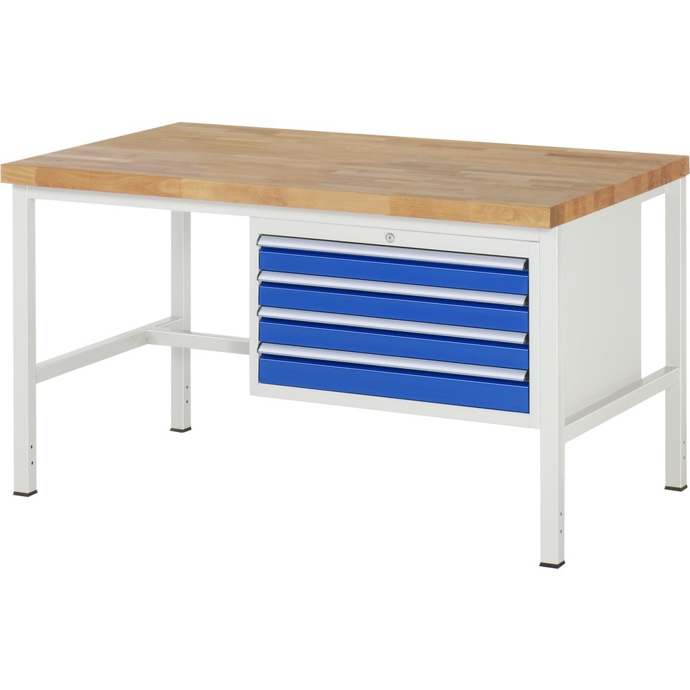 Číslo obrázku produktu 1: Pracovní stůl RAU řada 8000, VxŠxH 840-1040 x 1500 x 900 mm, 4x zásuvka s výsuvem 100 %, 4 x 90 mm, nosnost zásuvky 75 kg