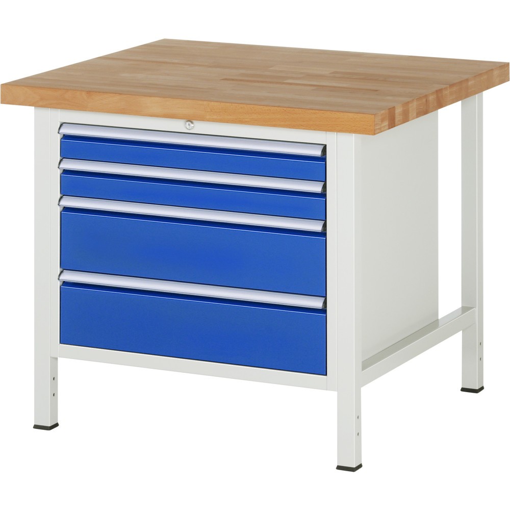 Číslo obrázku produktu 1: Pracovní stůl RAU řada 8000, VxŠxH 840-1040 x 1000 x 900 mm, 4x zásuvka s výsuvem 90 %, 2 x 90, 2 x 180 mm, nosnost zásuvky 75 kg