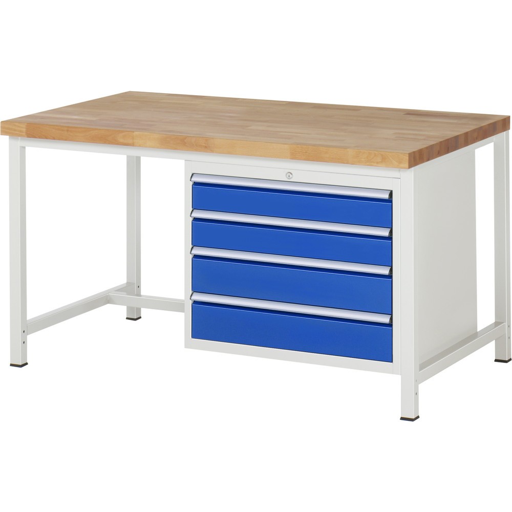 Číslo obrázku produktu 1: Pracovní stůl RAU řada 8000, VxŠxH 840-1040 x 1500 x 900 mm, 4x zásuvka s výsuvem 100 %, 2 x 120, 2 x 150 mm, nosnost zásuvky 75 kg