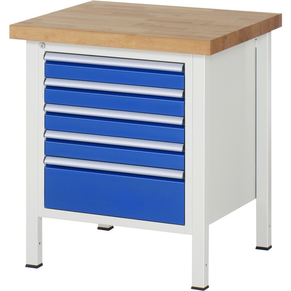 Číslo obrázku produktu 1: Pracovní stůl RAU řada 8000, VxŠxH 840 x 750 x 700 mm, 5x zásuvka s výsuvem 90 %, 4 x 90, 1 x 180 mm, nosnost zásuvky 100 kg