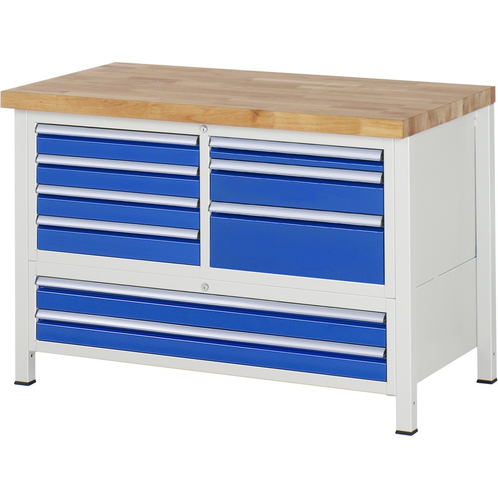 Číslo obrázku produktu 1: Pracovní stůl RAU řada 8000, 1 trojitý kontejner, VxŠxH 840-1040 x 1250 x 700 mm, 7 zásuvek L + 2 zásuvky XXL, výsuv 90 %