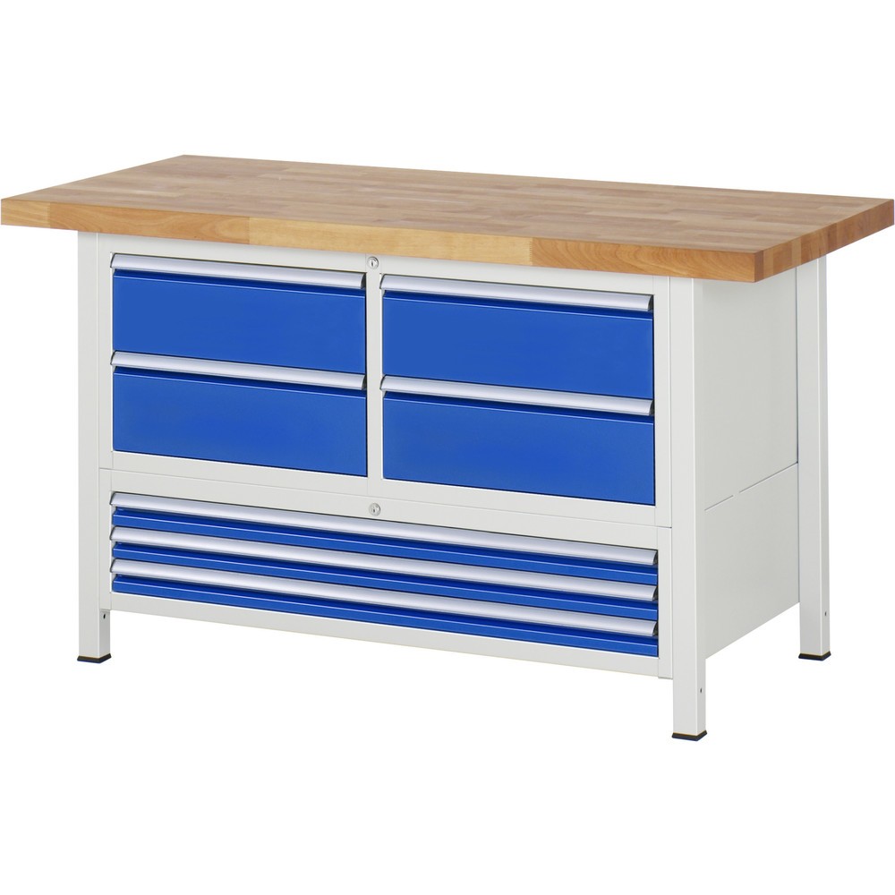 Číslo obrázku produktu 1: Pracovní stůl RAU řada 8000, 1 trojitý spodní kontejner, VxŠxH 840-1040 x 1500 x 700 mm, 7x zásuvka s výsuvem 100 %, 3 x 60, 4 x 180 mm