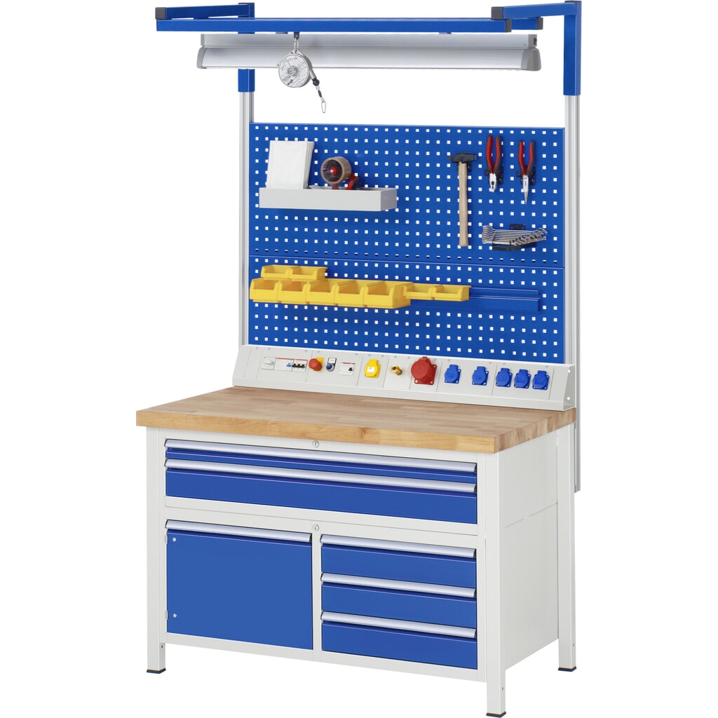 Číslo obrázku produktu 7: Pracovní stůl RAU řada 8000, 1 trojitý spodní kontejner, VxŠxH 840-1040 x 1250 x 700 mm, 7x zásuvka s výsuvem 90 %, 4 x 90, 3 x 180 mm