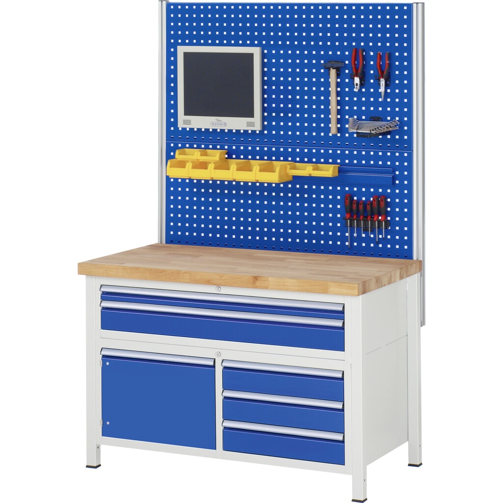 Pracovní stůl RAU řada 8000, 1 trojitý spodní kontejner, VxŠxH 840-1040 x 1250 x 700 mm, 7x zásuvka s výsuvem 90 %, 4 x 90, 3 x 180 mm Číslo obrázku produktu 8: Pracovní stůl RAU řada 8000, 1 trojitý spodní kontejner, VxŠxH 840-1040 x 1250 x 700 mm, 7x zásuvka s výsuvem 90 %, 4 x 90, 3 x 180 mm