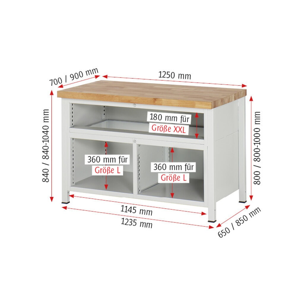 Pracovní stůl RAU řada 8000, 1 trojitý spodní kontejner, VxŠxH 840-1040 x 1250 x 700 mm, 7x zásuvka s výsuvem 90 %, 4 x 90, 3 x 180 mm Číslo obrázku produktu 9: Pracovní stůl RAU řada 8000, 1 trojitý spodní kontejner, VxŠxH 840-1040 x 1250 x 700 mm, 7x zásuvka s výsuvem 90 %, 4 x 90, 3 x 180 mm