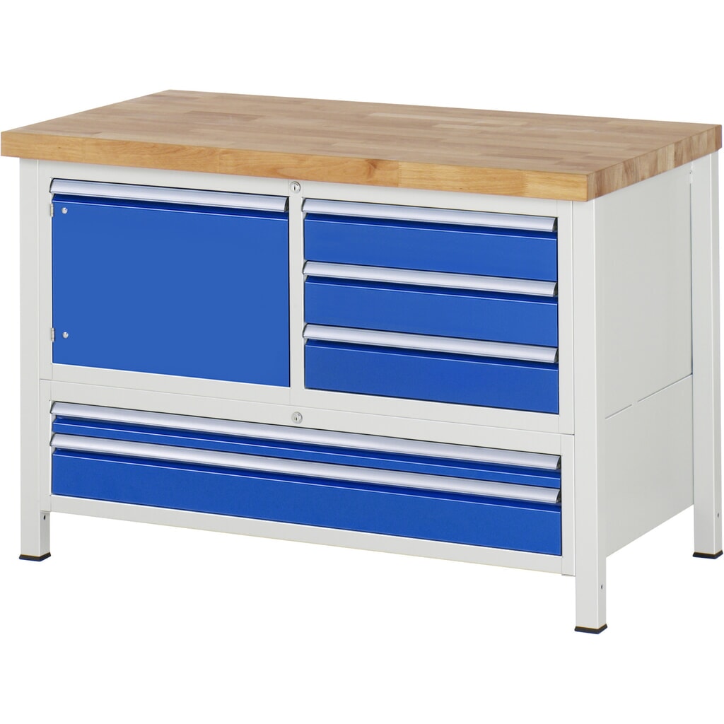Pracovní stůl RAU řada 8000, 1 trojitý kontejner, 1 křídlové dveře, VxŠxH 840 x 1250 x 700 mm, 5x zásuvka s výsuvem 90 % Obrázek produktu: Pracovní stůl RAU řada 8000, 1 trojitý kontejner, 1 křídlové dveře, VxŠxH 840 x 1250 x 700 mm, 5x zásuvka s výsuvem 90 %