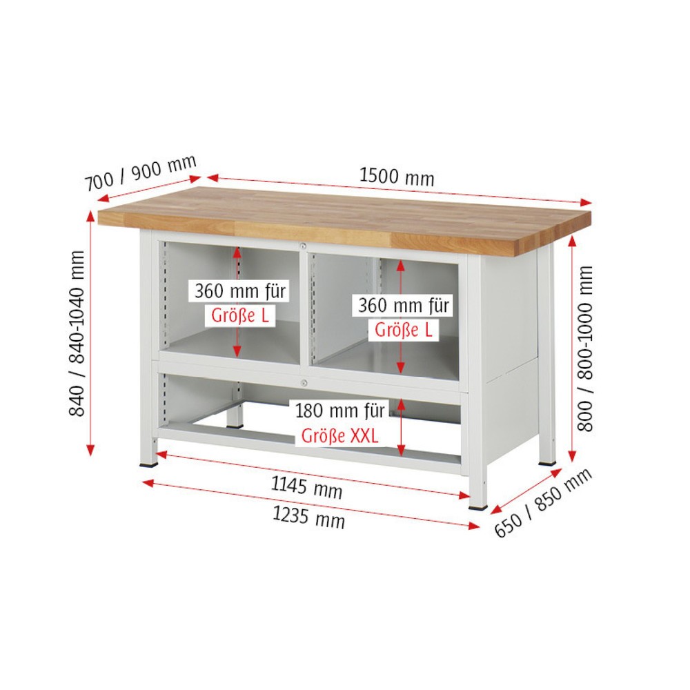 Číslo obrázku produktu 5: Pracovní stůl RAU řada 8000, 1 trojitý kontejner, 1 křídlové dveře, VxŠxH 840 x 1500 x 900 mm, 5x zásuvka s výsuvem 100 %