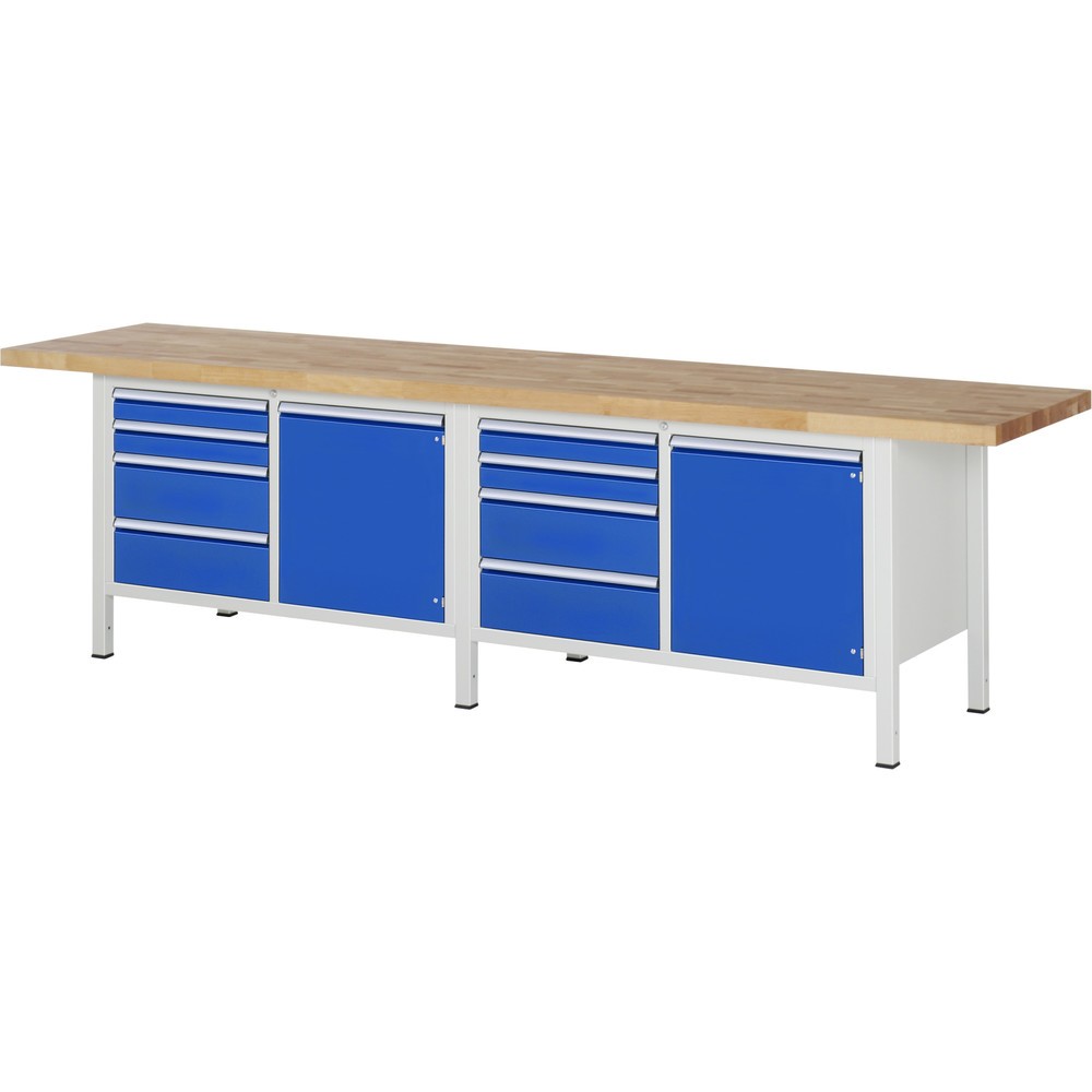 Číslo obrázku produktu 1: Pracovní stůl RAU řada 8000, 2 dvojitý kontejner, 2 křídlové dveře, VxŠxH 840 x 3000 x 700 mm, 8 zásuvky