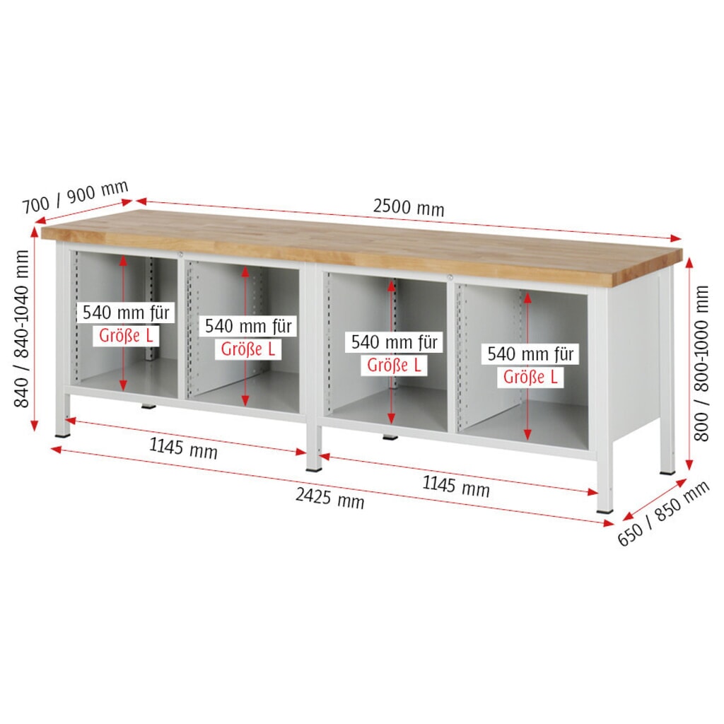 Číslo obrázku produktu 5: Pracovní stůl RAU řada 8000, 2 dvojitý kontejner, VxŠxH 840 x 2500 x 700 mm, 18 zásuvky