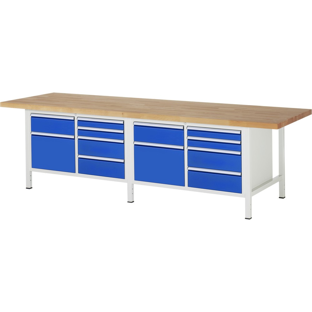 Číslo obrázku produktu 1: Pracovní stůl RAU řada 8000, 2 dvojité kontejnery, VxŠxH 840 x 3000 x 900 mm, 10 zásuvek