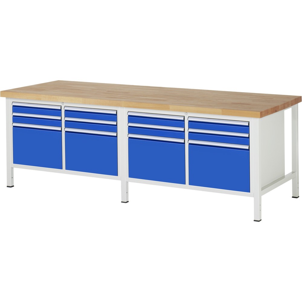 Číslo obrázku produktu 1: Pracovní stůl RAU řada 8000, 2 dvojité kontejnery, VxŠxH 840 x 2500 x 900 mm, 12 zásuvek 8 x 90, 4 x 360 mm