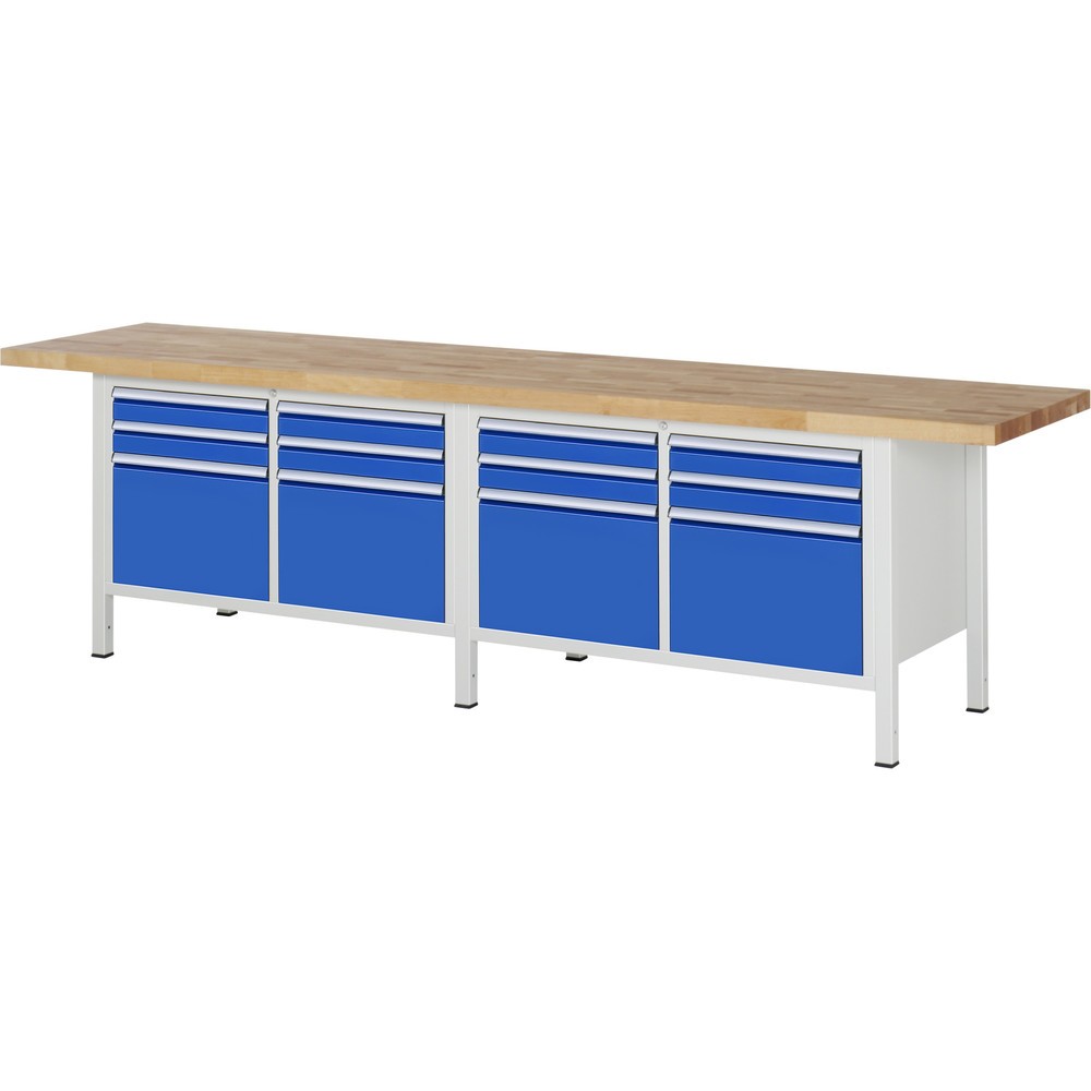 Číslo obrázku produktu 1: Pracovní stůl RAU řada 8000, 2 dvojité kontejnery, VxŠxH 840-1040 x 3000 x 700 mm, 12 zásuvek 8 x 90, 4 x 360 mm