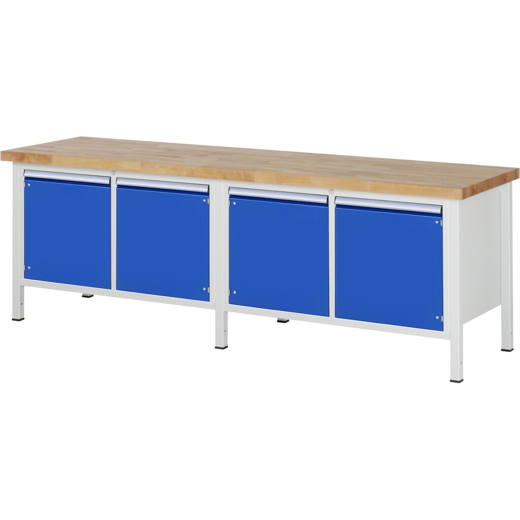Obrázek produktu: Pracovní stůl RAU řada 8000, 2 dvojitý kontejner, 4 křídlové dveře, VxŠxH 840 x 2500 x 700 mm