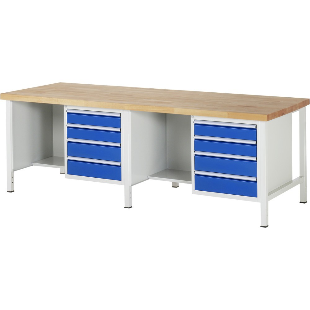 Číslo obrázku produktu 1: Pracovní stůl RAU řada 8000, 2 kontejnery, VxŠxH 840-1040 x 2500 x 900 mm, 8x zásuvka s výsuvem 100 %