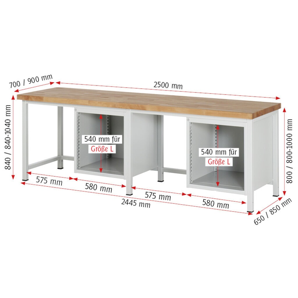 Pracovní stůl RAU řada 8000, 2 kontejnery, VxŠxH 840 x 2500 x 700 mm, 6x zásuvka s výsuvem 90 %, 6 x 180 mm Číslo obrázku produktu 5: Pracovní stůl RAU řada 8000, 2 kontejnery, VxŠxH 840 x 2500 x 700 mm, 6x zásuvka s výsuvem 90 %, 6 x 180 mm