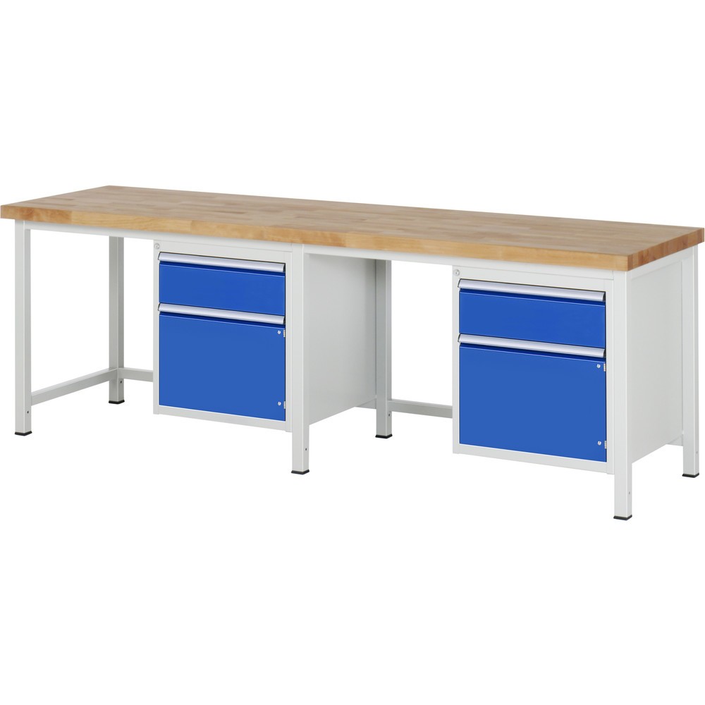 Číslo obrázku produktu 1: Pracovní stůl RAU řada 8000, 2 kontejnery, 1 křídlové dveře, VxŠxH 840-1040 x 2500 x 700 mm, 2x zásuvka