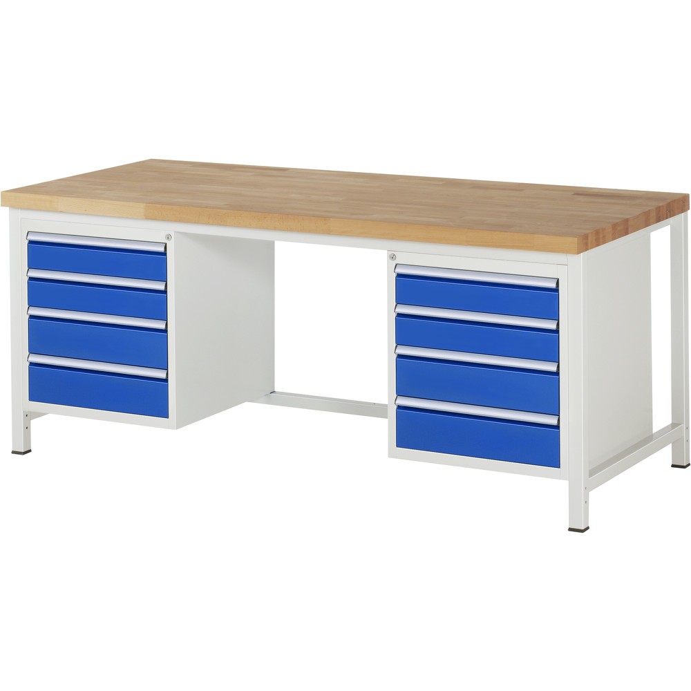 Obrázek produktu: Pracovní stůl RAU řada 8000, V×Š×H 840-1040 × 2000 × 900 mm, 2 spodní kontejnery, každý se 4 zásuvkami