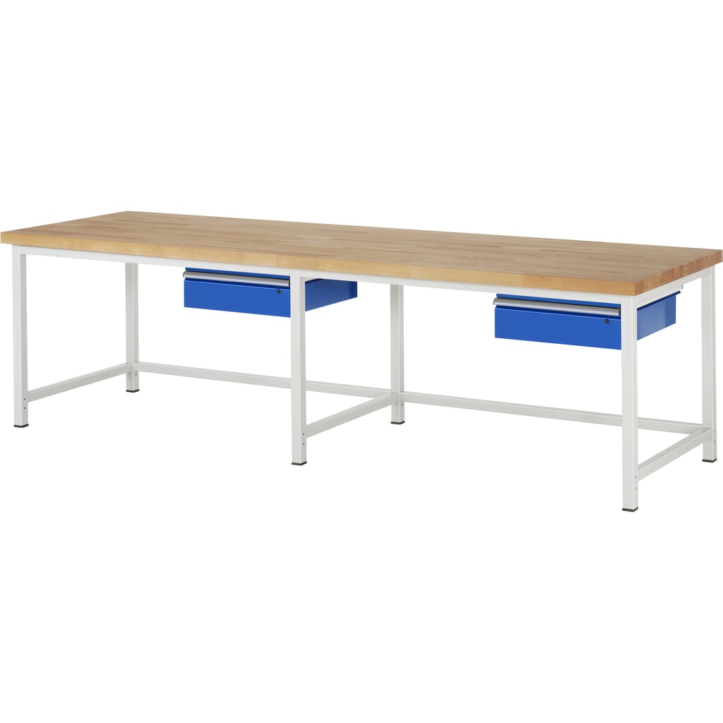 Obrázek produktu: Pracovní stůl RAU řada 8000, V×Š×H 840-1040 × 3000 × 900 mm, 2 zásuvky