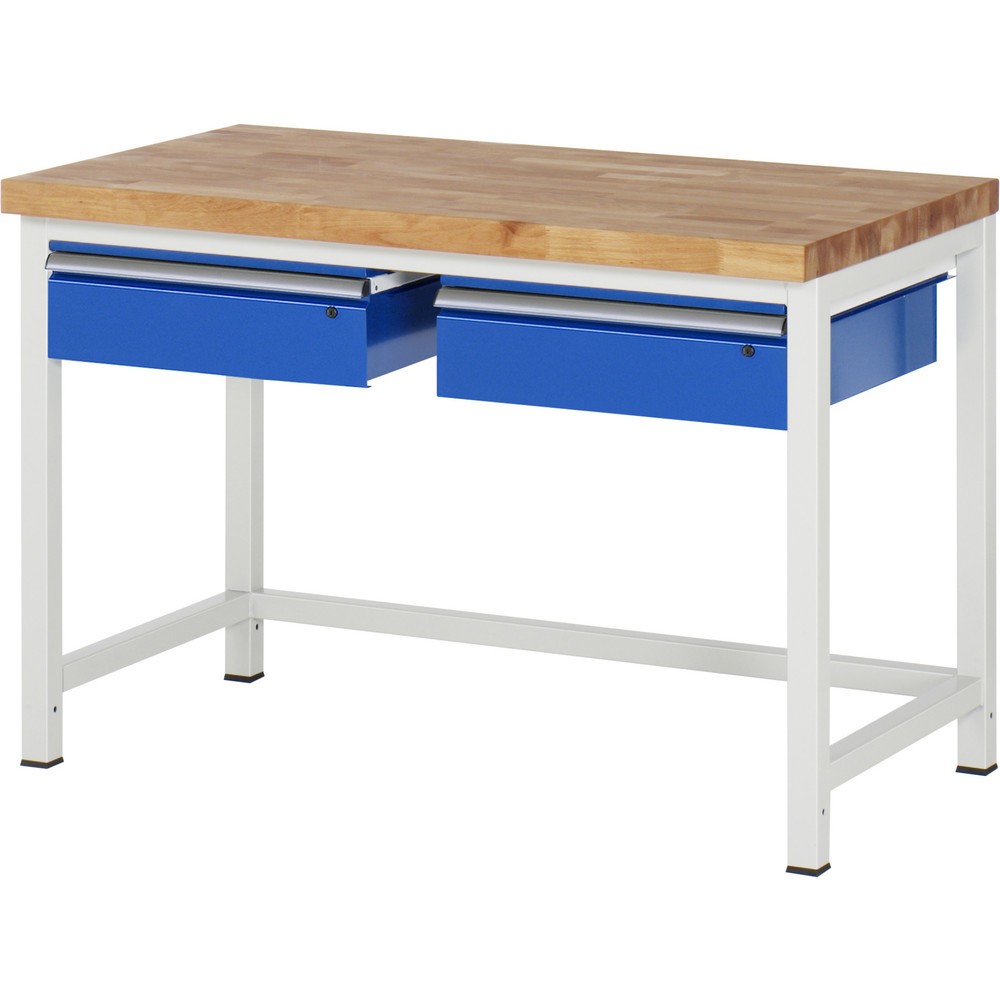 Číslo obrázku produktu 1: Pracovní stůl RAU řada 8000, VxŠxH 840 x 1250 x 700 mm, 2 zásuvky, nosnost zásuvky 50 kg