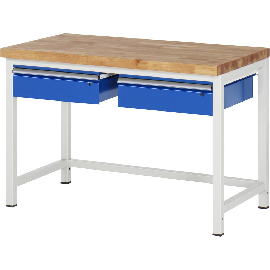 Obrázek produktu: Pracovní stůl RAU řada 8000, VxŠxH 840-1040 x 1250 x 700 mm, 2 zásuvky, nosnost zásuvky 50 kg