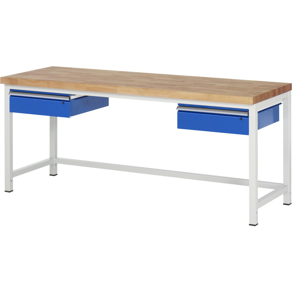 Číslo obrázku produktu 1: Pracovní stůl RAU řada 8000, VxŠxH 840-1040 x 2000 x 700 mm, 2 zásuvky, nosnost zásuvky 50 kg
