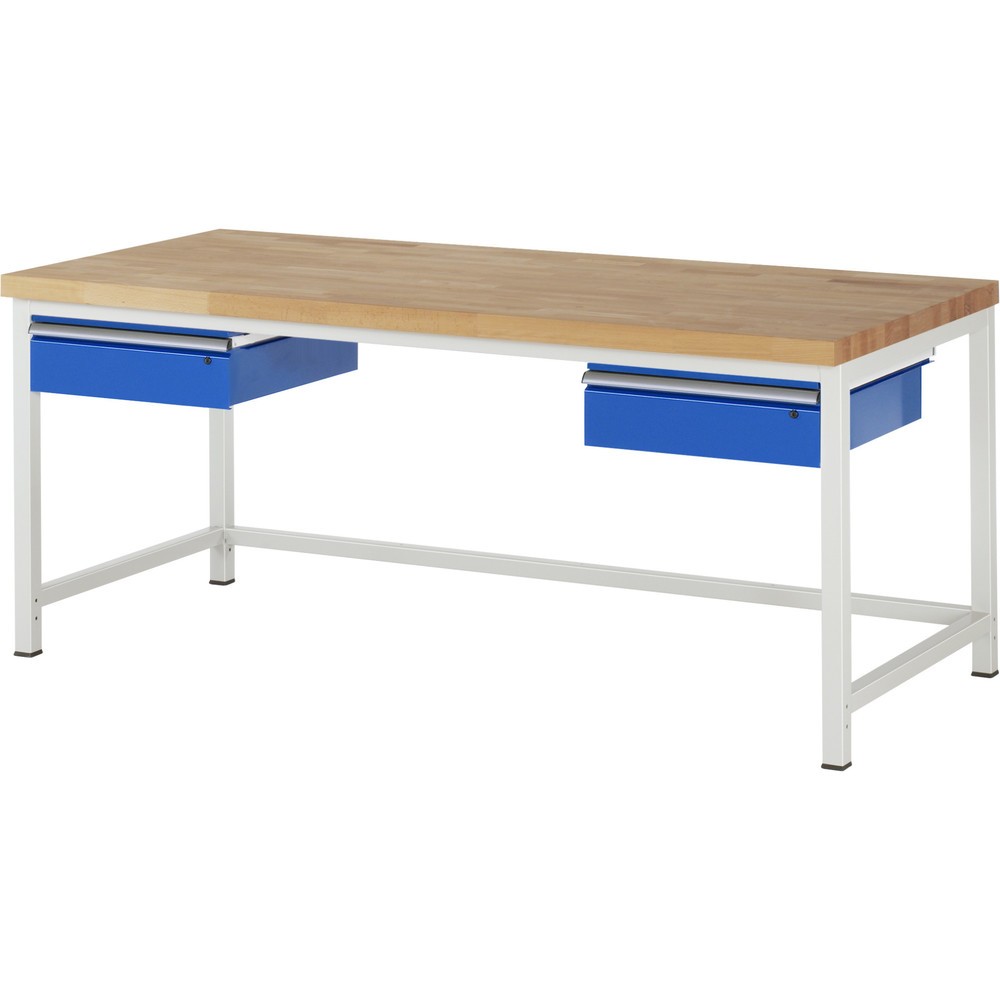 Číslo obrázku produktu 1: Pracovní stůl RAU řada 8000, VxŠxH 840 x 2000 x 900 mm, 2 zásuvky, nosnost zásuvky 50 kg