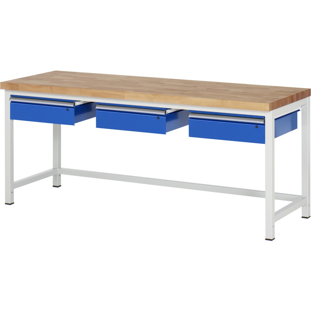 Číslo obrázku produktu 1: Pracovní stůl RAU řada 8000, VxŠxH 840-1040 x 2000 x 700 mm, 3 zásuvky, nosnost zásuvky 50 kg