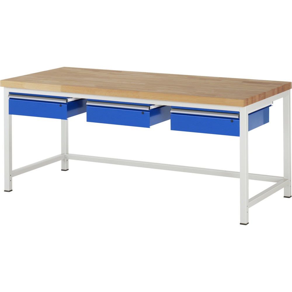 Číslo obrázku produktu 1: Pracovní stůl RAU řada 8000, VxŠxH 840 x 2000 x 900 mm, 3 zásuvky, nosnost zásuvky 50 kg