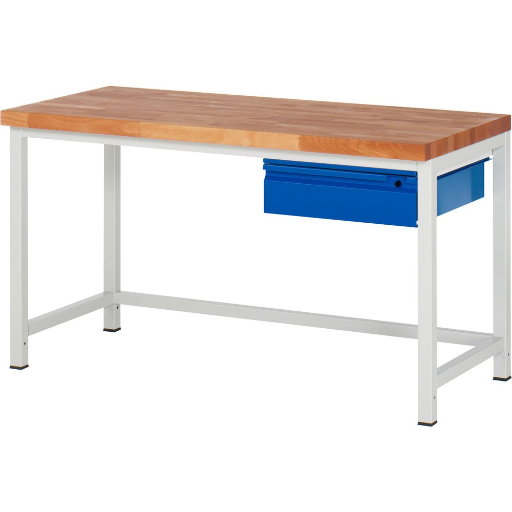 Obrázek produktu: Pracovní stůl RAU řada 8000, pracovní deska z bukového masivu, tloušťka 40 mm, VxŠxH 840-1040 x 1 500 x 700 mm, 1 zásuvka 1 x 150 mm