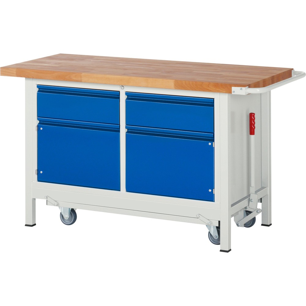 Číslo obrázku produktu 1: Pracovní stůl RAU řada 8000 se zapuštěným pojezdem, 1 dvojitý kontejner, VxŠxH 880 x 1500 x 700 mm, 2x zásuvka, 1 police