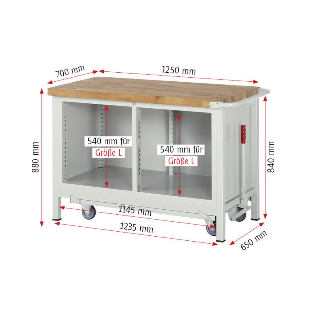 Pracovní stůl RAU řada 8000 se zapuštěným pojezdem, 1 dvojitý kontejner, VxŠxH 880 x 1250 x 700 mm, 4x zásuvka s výsuvem 90 %, 1 police Číslo obrázku produktu 8: Pracovní stůl RAU řada 8000 se zapuštěným pojezdem, 1 dvojitý kontejner, VxŠxH 880 x 1250 x 700 mm, 4x zásuvka s výsuvem 90 %, 1 police