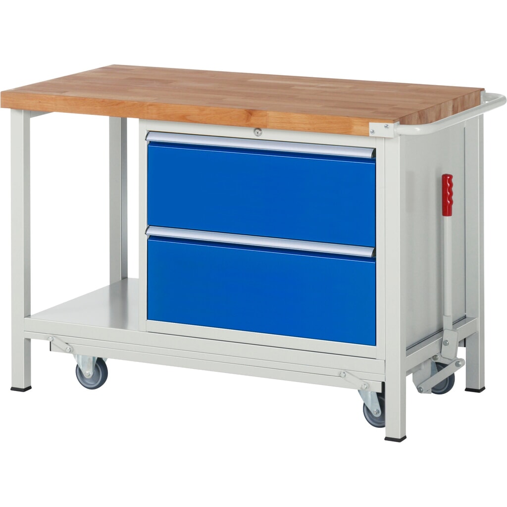 Pracovní stůl RAU řada 8000 se zapuštěným pojezdem, 1 kontejner, 1 odkládací police, VxŠxH 880 x 1250 x 700 mm, 2x zásuvka s výsuvem 90 % Obrázek produktu: Pracovní stůl RAU řada 8000 se zapuštěným pojezdem, 1 kontejner, 1 odkládací police, VxŠxH 880 x 1250 x 700 mm, 2x zásuvka s výsuvem 90 %
