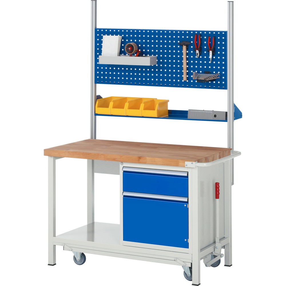 Číslo obrázku produktu 6: Pracovní stůl RAU řada 8000 se zapuštěným pojezdem, 1 kontejner, 1 odkládací police, VxŠxH 880 x 1250 x 700 mm, 4x zásuvka, nosnost zásuvky 100 kg