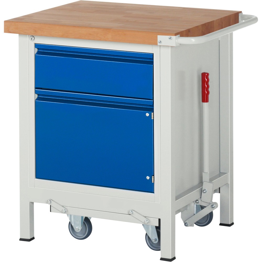 Číslo obrázku produktu 1: Pracovní stůl RAU řada 8000 se zapuštěným pojezdem, 1 kontejner, VxŠxH 880 x 750 x 700 mm, 1x zásuvka s výsuvem 90 %, 1 křídlové dveře