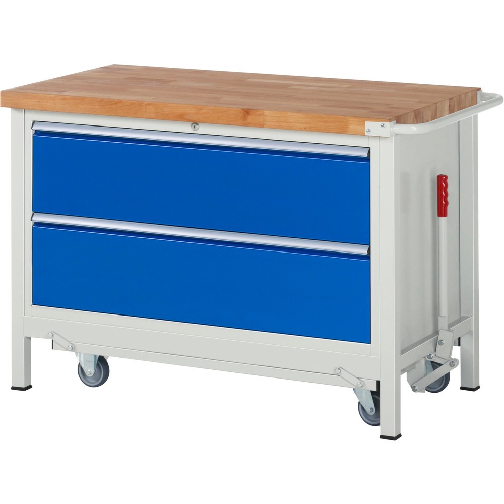 Obrázek produktu: Pracovní stůl RAU řada 8000 se zapuštěným pojezdem, 1 kontejner, VxŠxH 880 x 1250 x 700 mm, 2x zásuvka s výsuvem 100 %, nosnost zásuvky 50 kg