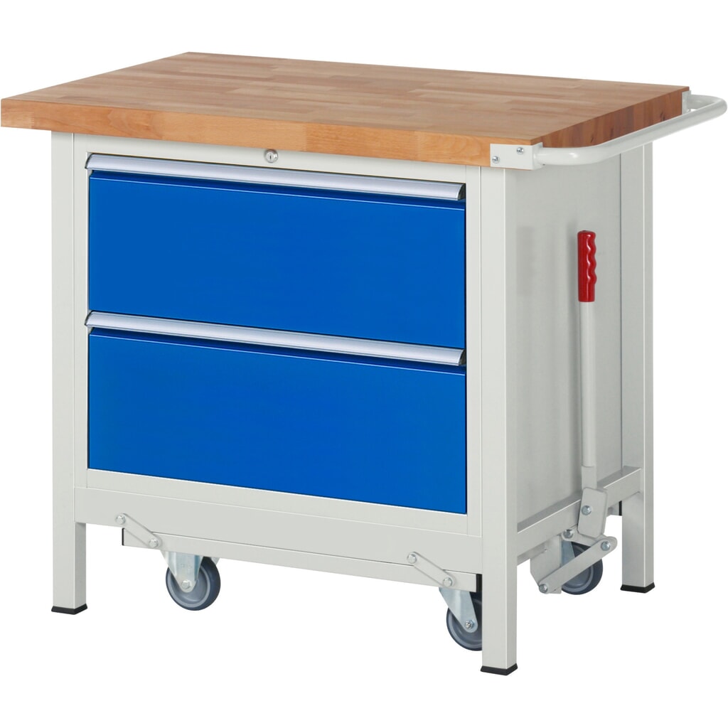 Obrázek produktu: Pracovní stůl RAU řada 8000 se zapuštěným pojezdem, 1 kontejner, VxŠxH 880 x 1000 x 700 mm, 2x zásuvka s výsuvem 90 %, nosnost zásuvky 75 kg