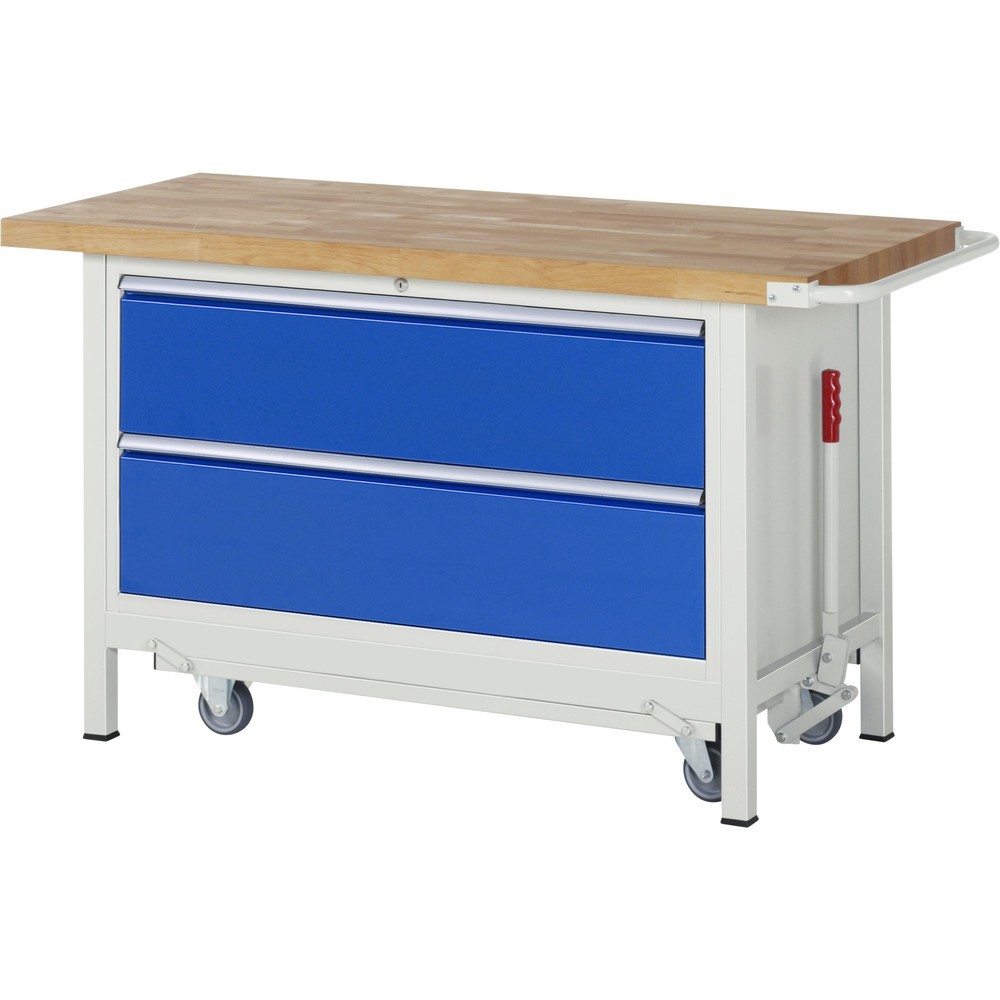 Obrázek produktu: Pracovní stůl RAU řada 8000 se zapuštěným pojezdem, 1 kontejner, VxŠxH 880 x 1500 x 700 mm, 2x zásuvka s výsuvem 100 %, nosnost zásuvky 50 kg