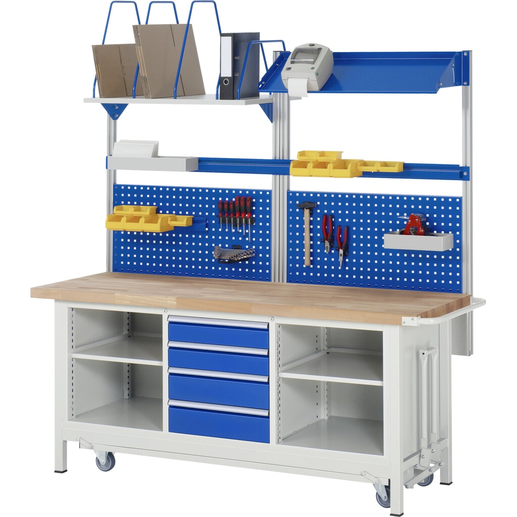 Pracovní stůl RAU řada 8000 se zapuštěným pojezdem, 1 trojitý kontejner, VxŠxH 880 x 2000 x 700 mm, 4x zásuvka s výsuvem 100 %, 1 police Číslo obrázku produktu 10: Pracovní stůl RAU řada 8000 se zapuštěným pojezdem, 1 trojitý kontejner, VxŠxH 880 x 2000 x 700 mm, 4x zásuvka s výsuvem 100 %, 1 police